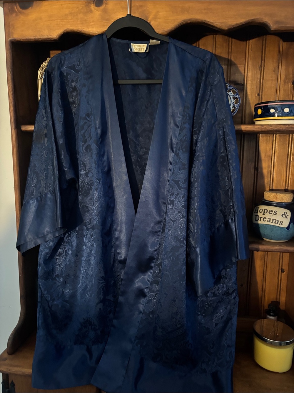 Victoria's Secret Deep Navy Satin Jacquard Kimono Jacket